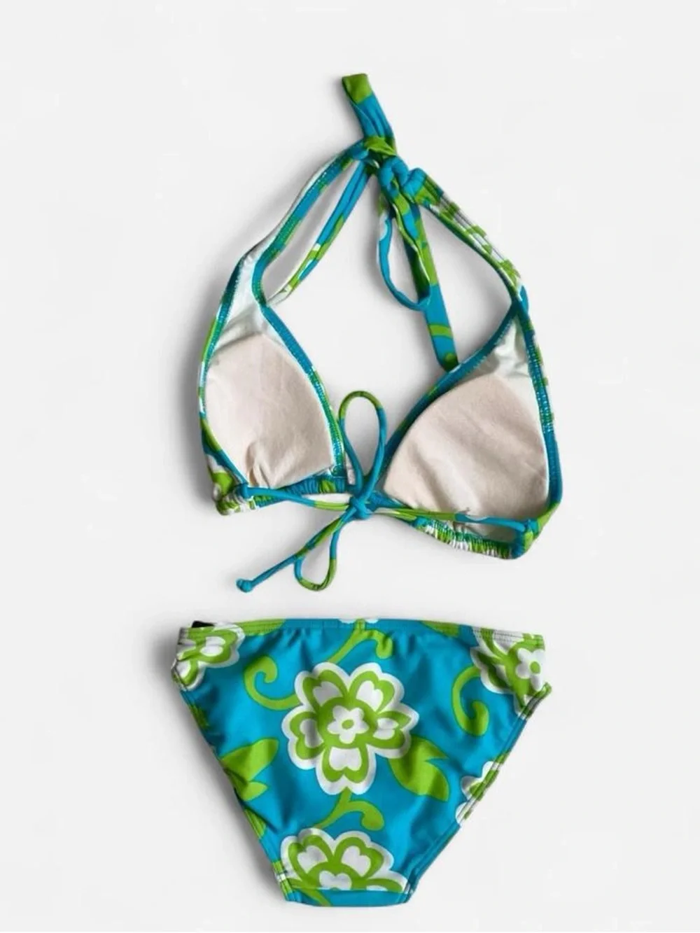 Vintage Y2K blue & green floral bikini